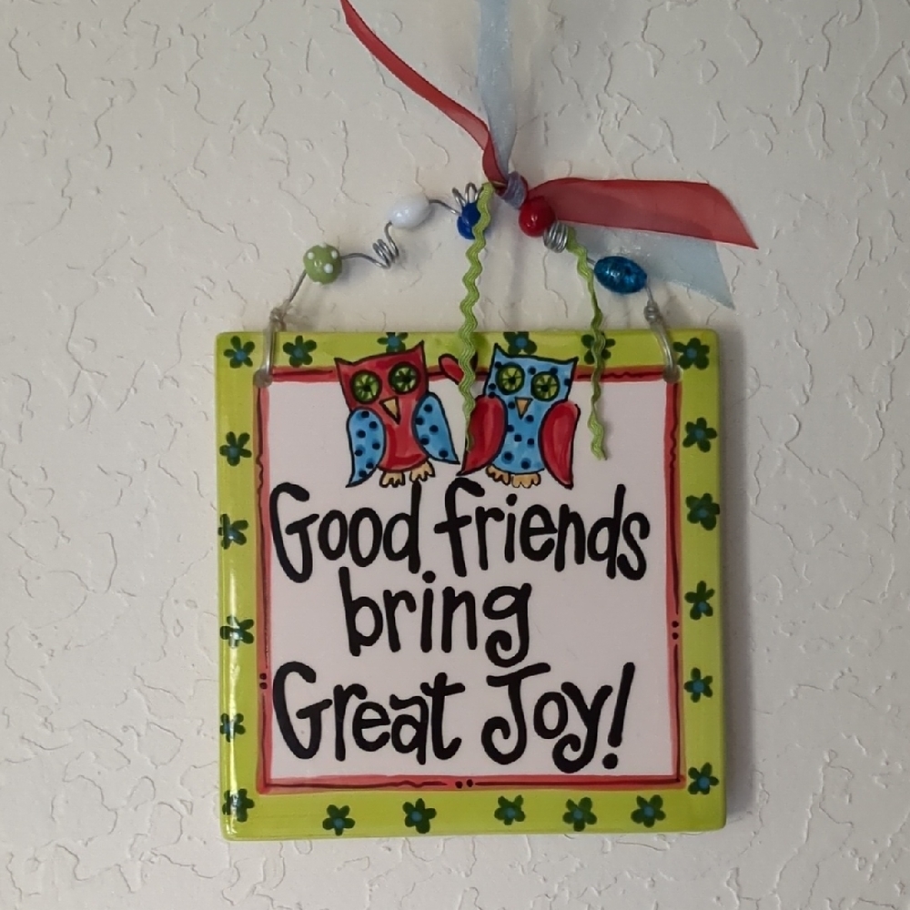 EUC Joyful Friends Hanging Plaque with Owls